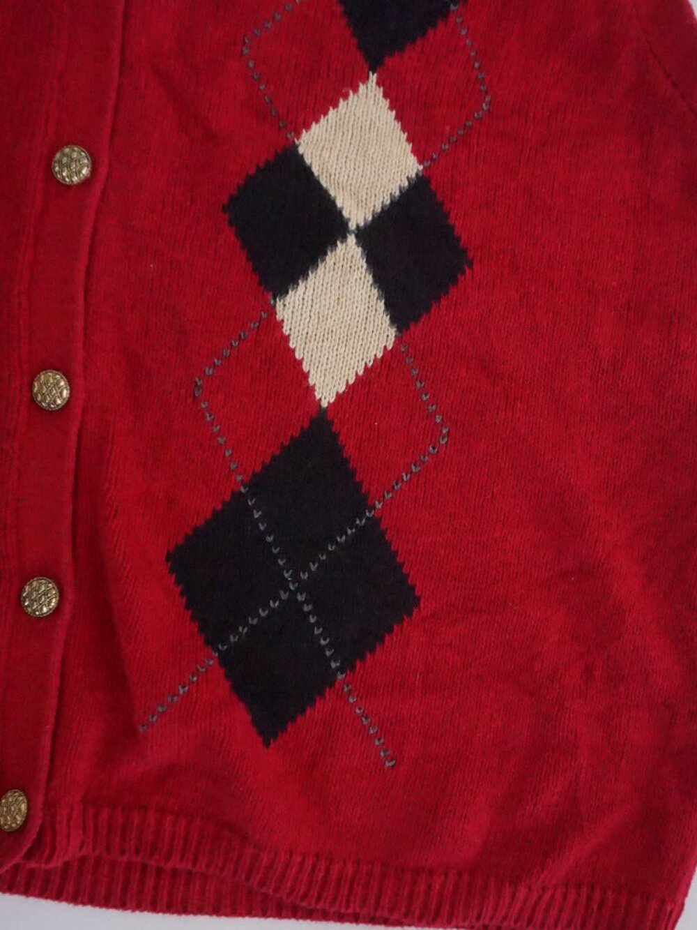 Vintage Sag Harbor Red Argyle Diamond Button V Neck Ribbed Knit Sweater Vest L - Picture 8 of 9